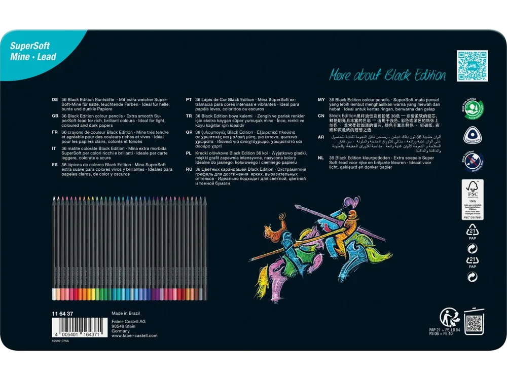 Creioane colorate triunghiulare black edition cutie metal Faber-Castell 36 culori/set