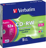 CD-RW VERBATIM  700MB, 80min, viteza 8-12x,   5 buc, carcasa, Colour 12x