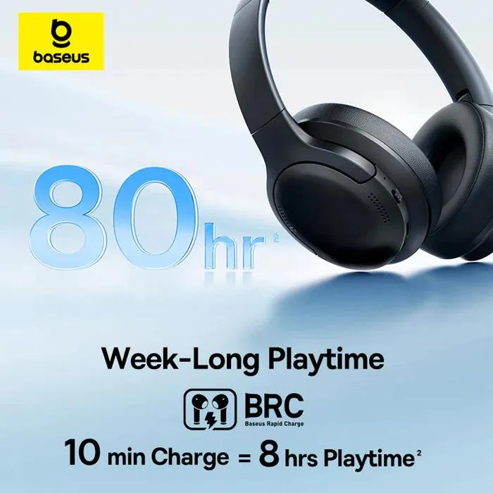 CASTI Baseus Bowie Bass BH1 Lite Wireless Noise Cancelling, over ear, 40mm Dynamic Drivers, autonomie 80 ore, microfon pe casca, conectare prin Bluetooth 6.0, negru "A0203C00" (timbru verde 0.18 lei) - 6953156299320