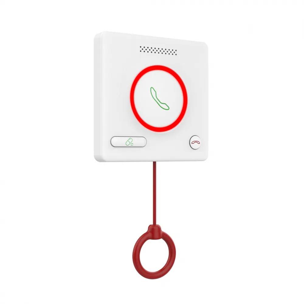 BUTON DE APELARE MEDICALA Hikvision DS-KHH6020X;  1x RJ45 port, alimentare: DC12V/private POE, protectie: IPX5 Intercomunicare bidirecțională și alarme inteligente: – Comunicarea vocală clară între pacienți și personalul medical (statia de management a personalului medical) este posibilă datorită