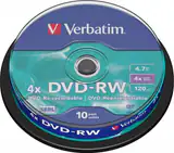 DVD-RW VERBATIM  4.7GB, 120min, viteza 4x, 10 buc, Single Layer, spindle, Matt Silver, 43552