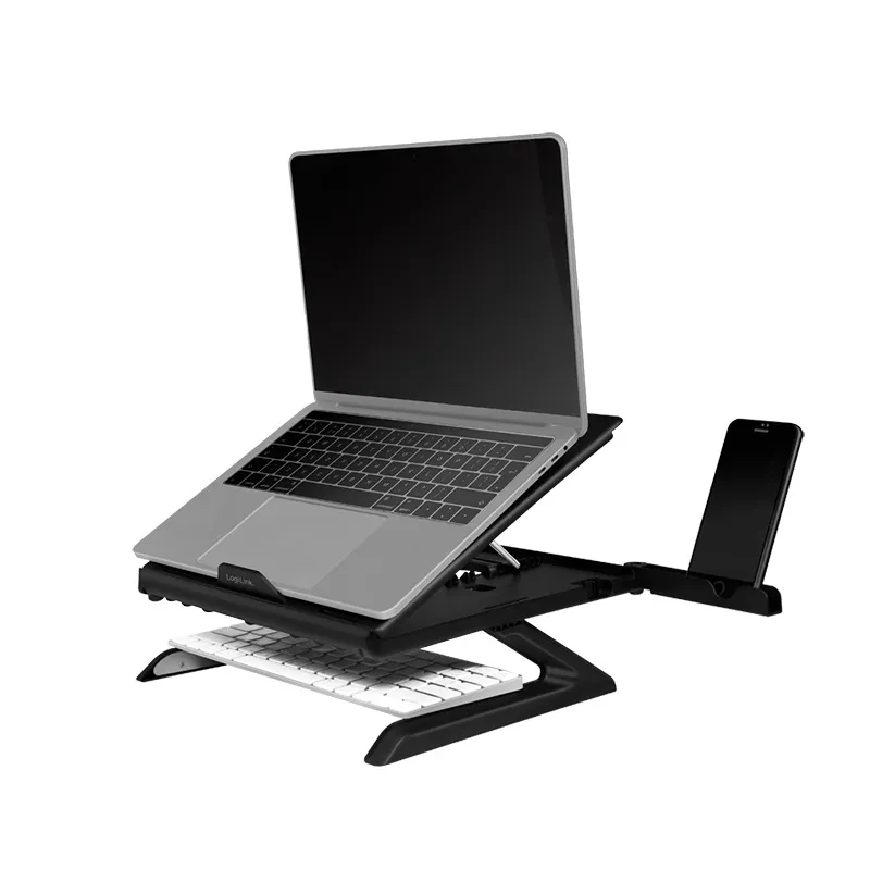 SUPORT de birou LOGILINK pt. notebook, 9 pozitii, holder pt. smartphone, suporta dimensiuni 10-15.6", pliabil, negru, "AA0133"
