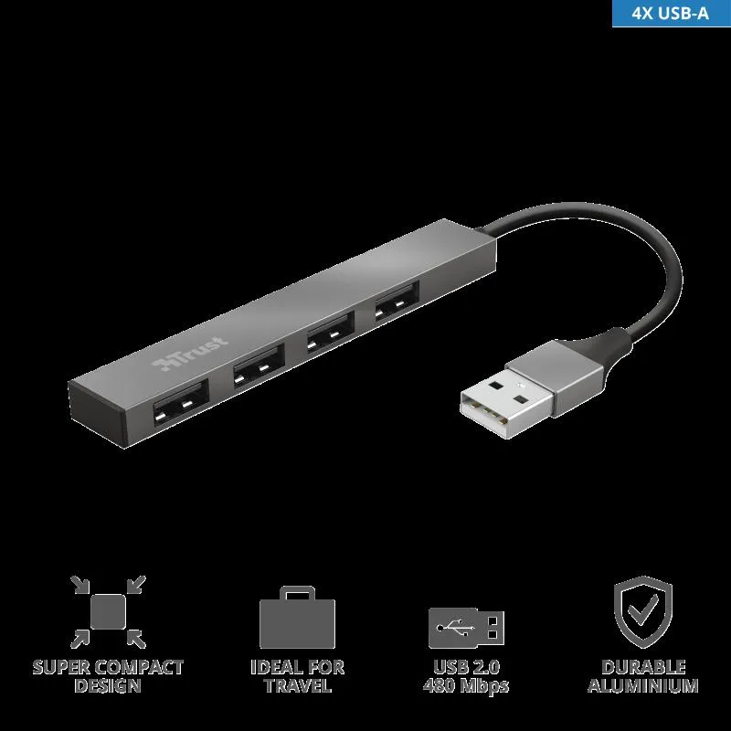 Adaptor Trust Halyx Aluminium, 4 porturi, Mini USB Hub