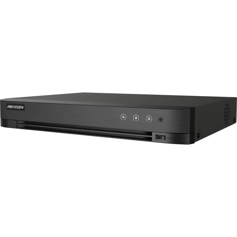 DVR Hikvision AcuSense 4 canale 5MP IDS-7204HUHI-M1/X, H.265 Pro+/H.265 Pro/H.265/H.264+/H.264 video compression, BNC interface (1.0 Vp-p, 75 Ω), supporting coaxitron connection, up to 8-ch IP camera inputs(up to 8MP), pana la 4K/8MP @ 8fps(1-ch); 3K/5MP @12fps encoding capability, intrari