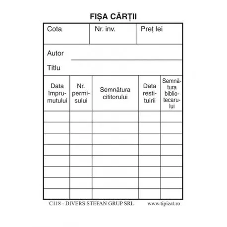 Fișa cărții 7,5 × 10 cm set 50 bucăți