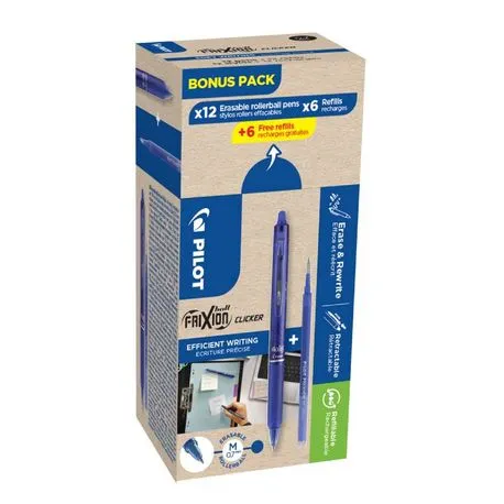 Set 12 rollere Pilot Frixion Clicker 0.7 mm si 12 rezerve albastre
