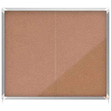 Avizier NOBO Premium Plus, interior, pluta, 15X A4, geam glisant si cheie, natur