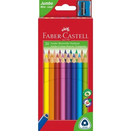 Creioane colorate jumbo 20 culori + ascutitoare Faber-Castell