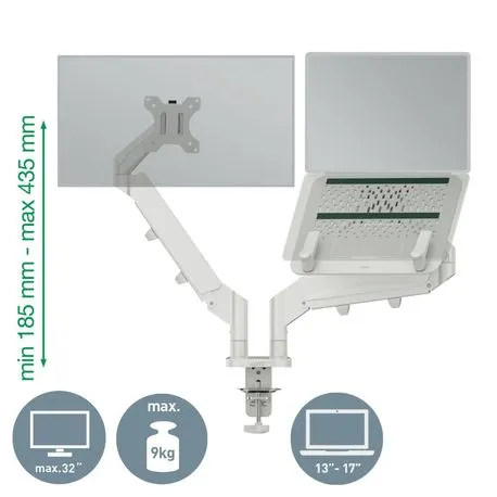 Suport pentru monitor Leitz Ergo 2 brate ajustabile extensibile suport pentru laptop gri deschis