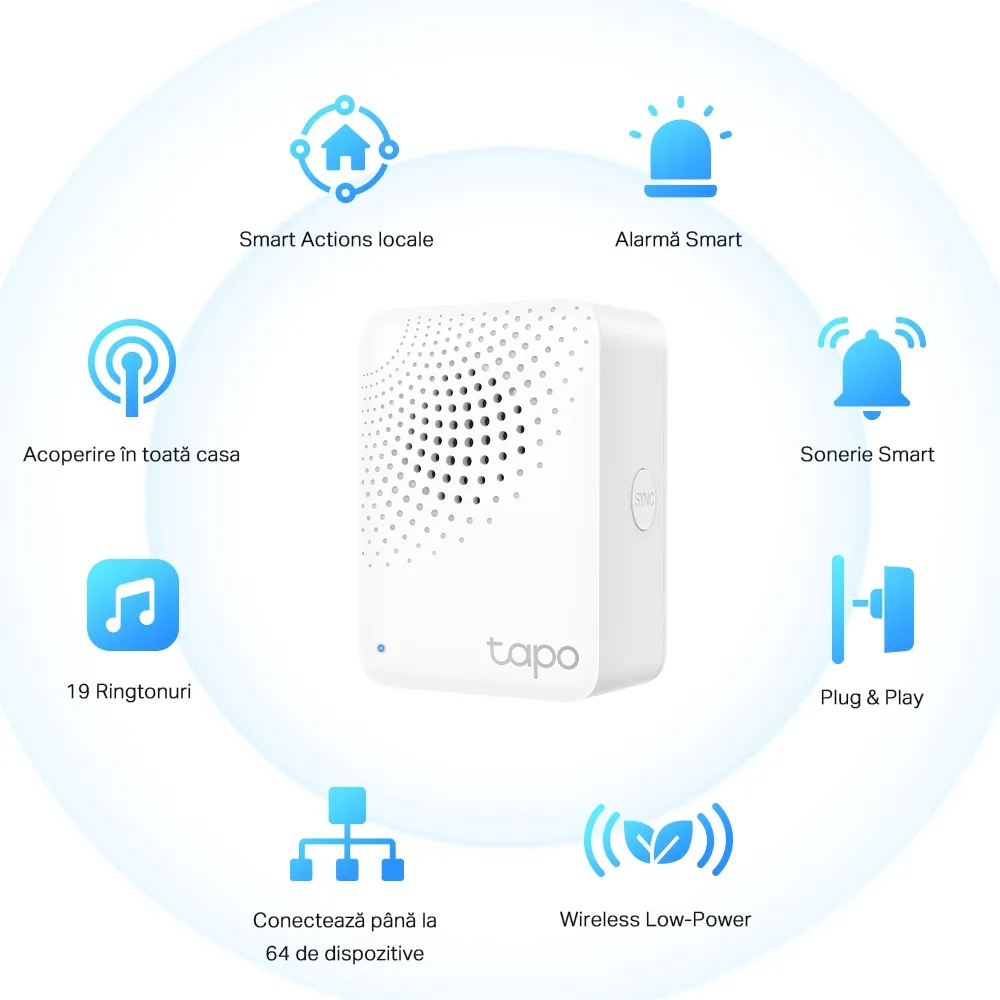 SMART HUB TP-Link, difuzor incorporat, necesar pentru senzorii Tapo, wireless Tapo H100