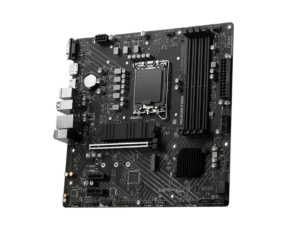 MSI PRO B760M-P DDR4, mATX, Socket 1700, Dual Channel DDR4, 1x PCIe x16 slots, 2x M.2 slots, 1x HDMI, 1x DP, 1x VGA, 1x USB 3.2 Gen 2 Type-C, 1x USB 3.2 Gen 1, 4x USB 2.0, 7.1 HD Audio, 3Y "PRO_B760M-P_DDR4"