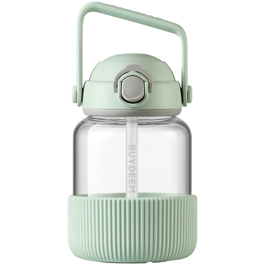 BUYDEEM Pop-Up Straw Glass Bottle 800 ml, model DG78, color Cozy Greenish