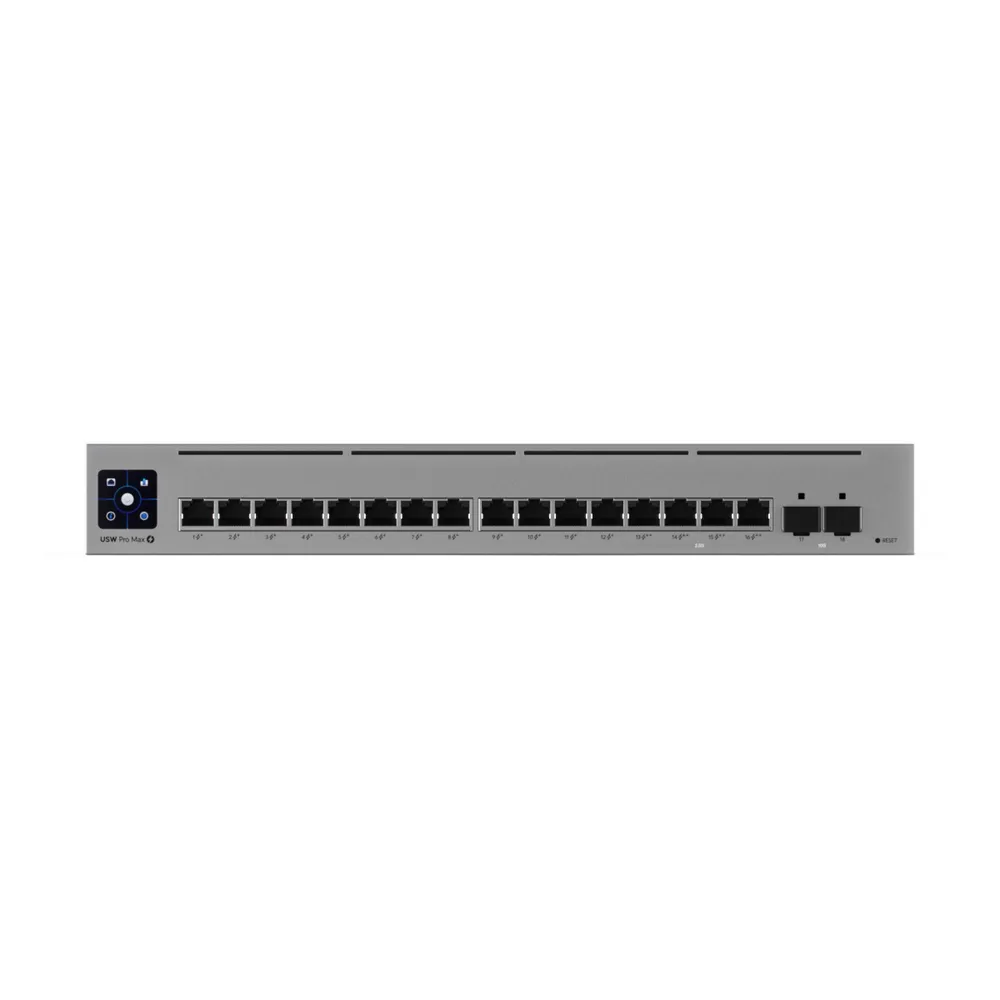 Switch Ubiquiti, interfata (12) porturi GbE RJ45, (4) porturi 1/2.5 GbE RJ45, (2) porturi 10G SFP+, rata de transmitere 62,496 Mppsm, sursa alimentare 5V, 25W, caracteristici DHCP pentru rețele administrate local, Reluare DHCP, Rutare inter-VLAN între rețele pe același switch, Rutare statică între