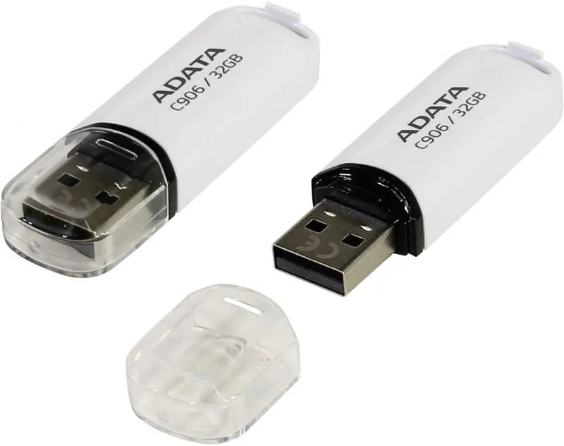 Memorie USB 2.0 ADATA 32 GB, cu capac, carcasa plastic, alb, AC906-32G-RWH