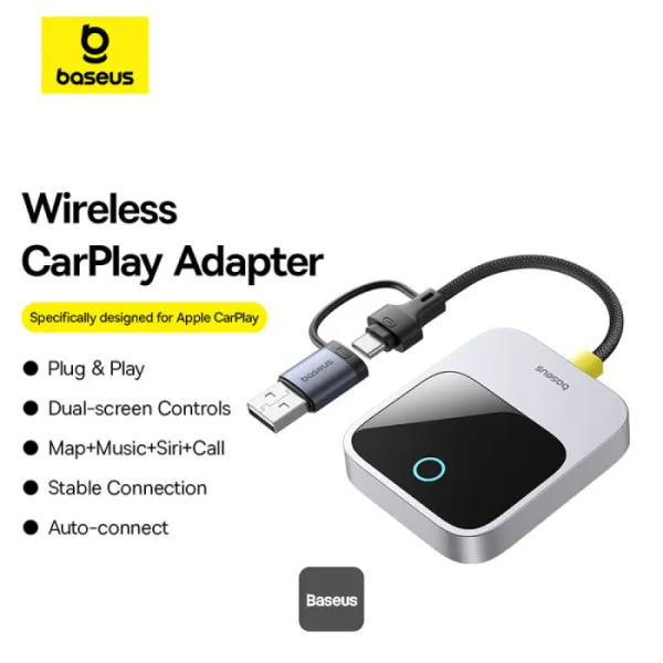 ADAPTOR CARPLAY wireless Baseus SafeJourney, transforma conexiunea Apple carplay cu fir in wireless, BT 5.0, conexiune auto USB Type-C sau USB "C10745100813-00" (timbru verde 0.8 lei) - 6932172662851