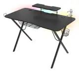 Birou gaming Genesis Holm 300, MDF, suporta pana la 60kg, iluminare RGB, negru