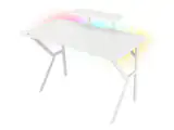 Birou gaming Genesis Holm 320 RGB, cadru din metal, MDF textura tip carbon, iluminare RGB, management cabluri, alb
