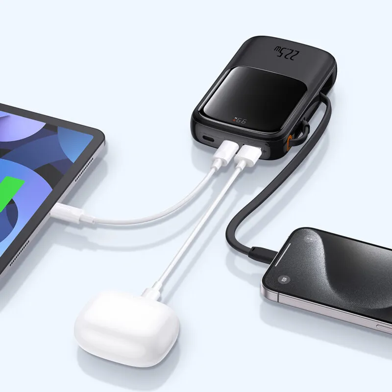POWER BANK Baseus Qpow Pro+, display, capacitate 10000mAh, 22.5W, 1 x USB; 1 x USB Type-C, cablu integrat 1 x USB Type-C, total 5V/2.4A, negru, "P10067101113-00" (timbru verde 0.98 lei) - 6932172652463