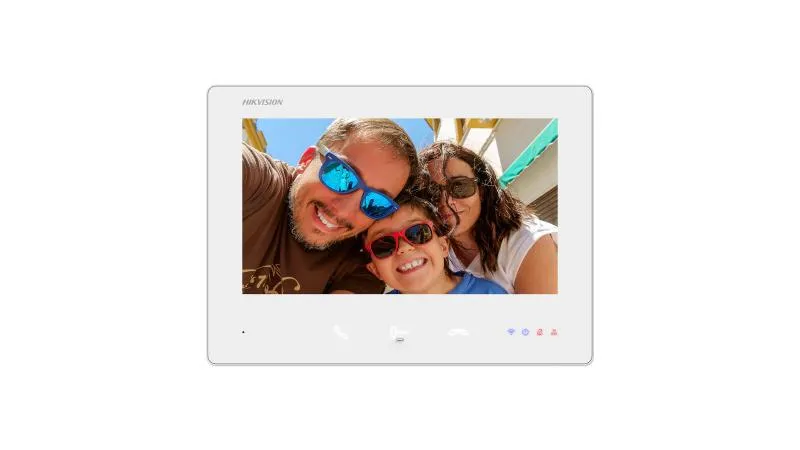 Monitor videointerfon color Hikvision DS-KH7300EY-WTE2/White, 7-inch, rezolutie: 1024 × 600, Colorful TFT, 3 butoane, alarm 1, Wi-Fi 2.4 GHz, IEEE802.11b, IEEE802.11g, IEEE802.11n alimentare: IEEE802.3af, Standard PoE, dimensiuni: 190.2 mm × 138.2 mm × 20 mm, temperatura de functionare: -10 °C to 50