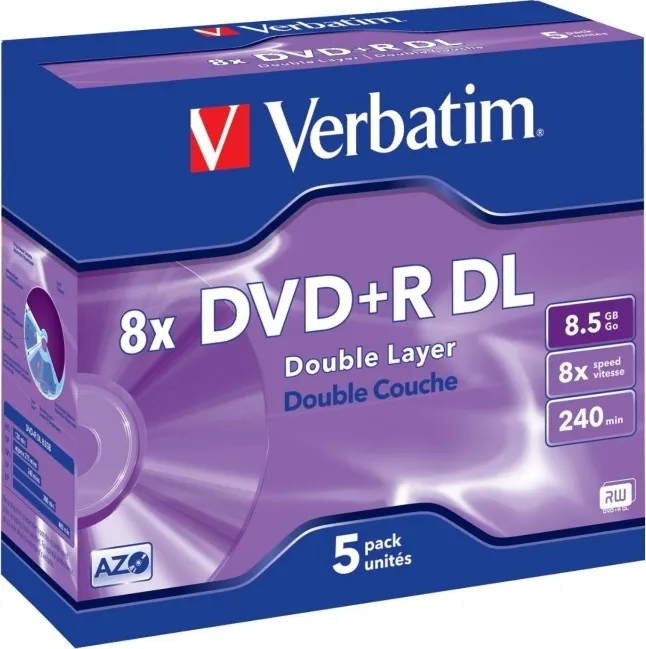 DVD+R VERBATIM 8.5GB, 240min, viteza 8x, set 5 buc, Double Layer, carcasa, Matt Silver , 43541