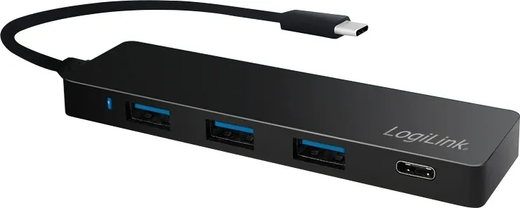 HUB extern LOGILINK, porturi USB: USB 3.0 x 3, USB 3.1 Type C, conectare prin USB 3.2 Type C, cablu 0.1 m, negru, "UA0311" (timbru verde 0.8 lei)