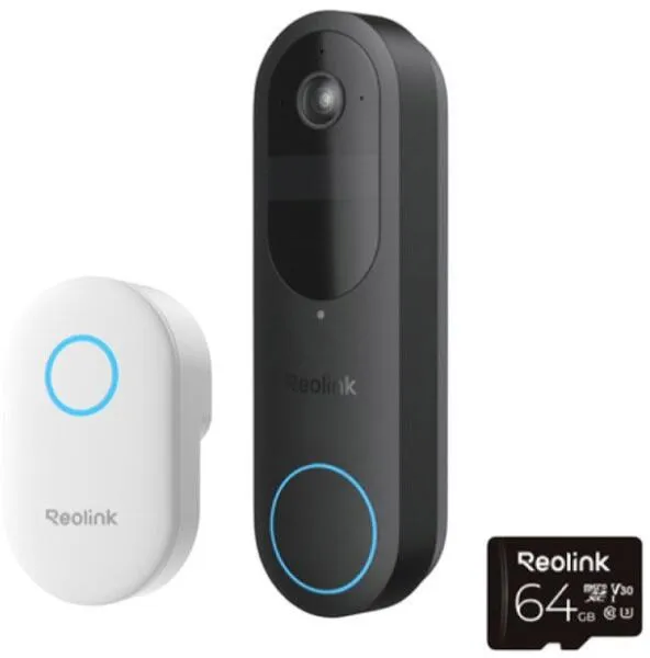 Sonerie wireless WiFi dual band Reolink *fara fir *rezolutie 2K 4MP si un unghi de vizualizare de 150° x 150° *Lentila:1.2 mm, diafragma F1.8 *Baterie: 7000mAh reincarcabila (Durata de viata variaza in functie de setari, utilizare si temperatura.) *Alimentare prin fir: 8-24V AC, 24V DC, port USB-C